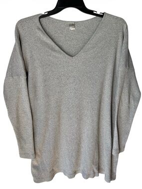 LILITH France Oversized Gray Rib Knit Cotton Long Sleeve Top Sz L Paris Luxury